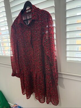 Red Leopard Print Shirt Dress